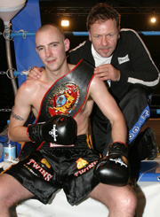 Mark Hennessy with coach Billy Murray ringside in Turin