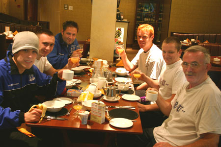 A Surprised Team are treated to breakfast by Gary Longridge - he said its nothing to do with my next grading coming up