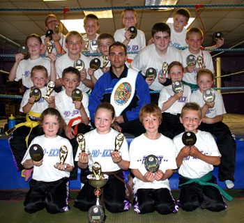 Special guest of honour for our June event was - the newly crowned Celtic Nations Super Welterweight Champion Ian Young, he was there showing off his belt however Ithe ProKick Kids up-staged him with more SilverWare then the new Champion