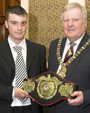 World Am Champion Andrew Griason meets the  Lord Mayor at the city hall