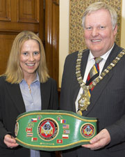 WKN Celtic bantom weight champ Cathy McAleer at the city hall with the lord Mayor