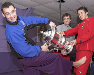 Glens stars Phillip Simpson and Gary Browne tried to snatch the famous trophy as Young kept guard over it in the most unlikely of hideaways – a kickboxing gym.