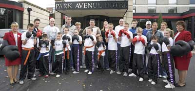 Some of Northern Ireland’s young kickboxing stars outside the park Ave Hotel