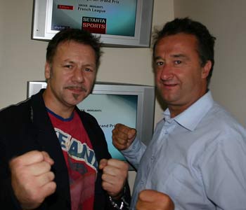 Belfast promoter Billy Murray makes more noise for kickboxing with Setanta, pictured here with the CEO of Setanta Sports Media Mr Frank Cronin .