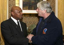 England's Bob Hunter meets Boxing legend Marvin Haglet at the civic reception  in Hagler's Honour