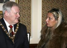 Belfast Lord Mayor Councillor Wallace Browne meets Kay Hagler at the City Hall.