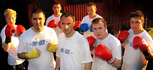 Ian centre with some of the new sparring class, were they show a different type of footwork