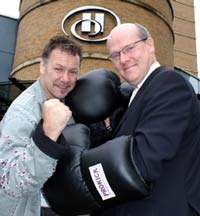 Billy Murray (left) with Hilton's Area General Manager Patrick Stapleton outsde the Hilton yesterday