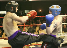 Co Down man Stuart Jess lands a good kick 