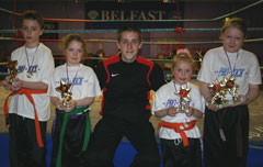 Aprils winners (L-R) James Thornton, Laura Macartney, Saskia Connolly, Abie Macartney with Alexander White Centre.