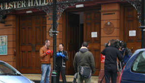 Joe and Billy outside the Ulster hall