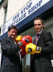 Young is pictured with One Stop Mortgage boss Philip Davidson. He’ll be hoping the extra backing helps him put a down-payment on a world title.