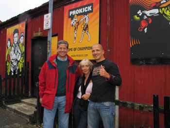 L-R, Dr Robert. P Briner Consular Dr Carole Presern British Embassy Geneva and Carl Emery, recently at the Prokick Gym, all will be ringside at the event in Villars.