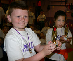 Reece Douglas and Sophie Higginson joint winners of the junior kids shadow boxing competition 