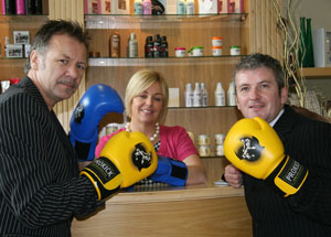 Essential Hair Company's Brenda O'Doherty with Billy Murray and Brendan Thompson