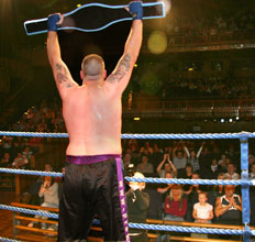 A delighted James Gillen with the WKN Super heavyweight Irish title belt at a packed Millennium Forum