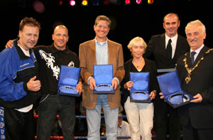 (L-R) Billy Murray, Carl Emery, Dr Robert Briner, Dr Carole Presern, Joe Lindsay and Derry City Mayor Drew Thompson.