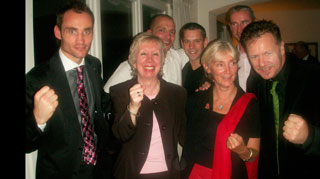 (L-R Front Row) Ian Young, Dr Carole Presern, British Consulate General Mrs Susan Gregory, Billy Murray. (Back Row L-R) Carl Emery, WKN world featherweight champion Gary Hamilton and WKN middleweight world champion Ken Horan