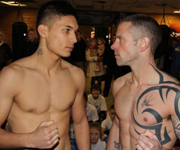 All the weigh-ins are completed and both teams came in right on the agreed weight. Top of the bill, Gary Hamilton 63kg (N.Ireland) Vs Melvin Wassing 64kg (Holland)