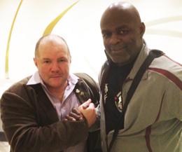 Everything is in place said, the former world champion now promoter Duncan Arlie James (right) with fight legend and guest, K1 super star Mr Ernesto Hoost.