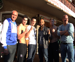 Weigh-ins are over Karl and Johnny time to relax. Pictured with the main event - Kongolo Yoann Vs Miran Fabjan 5x3 WKN Pro championship Europe Kickboxing K1 rules