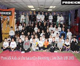 Kids classes are the heartbeat of the Prokick gym - pictured here are some of the Saturday morning mixed level classes