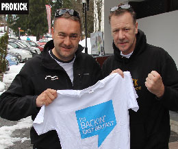 Billy Murray head coach at the ProKick gym in east Belfast pictured here with Mr Serge Beslin director of Villars tourism, both men are Backing east Belfast campaign