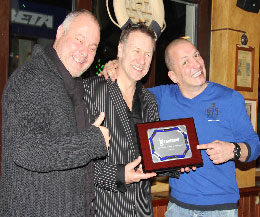 Swiss Blog - results will follow later this afternoon Monday - L-R Mr Oliver Muller, Billy Murray and Carl Emery present Murray with a Peace Fighters plaque