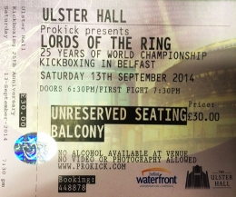 Tickets, Tickets - Do you prefer sitting on the Balcony on FightNight in the Ulster Hall? If so, get your now! September 13th 2014