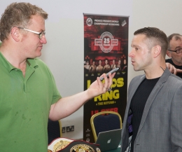 Nicky Fullerton a boxing correspondent for the News Letter news paper in Northern Ireland interviews Gary at the Ulster Hall.