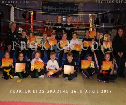 Some of the ProKick Kids graded - A grading is when Kickboxing students, non-contact and contact, are assessed through a series of levels / grades,