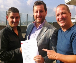 Vasile Bodac, Edmund Irimia, SuperKombat CEO, and Carl Emery, promoter announces SuperKombat for Geneva this Saturday 25th Oct 2014