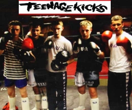 ProKick's teenage high kickers pictured, Left-right: Cameron Dickson, Jamie McCusker,  George Eyre, ( sparring partner Jake McCready)  and Killian Emery