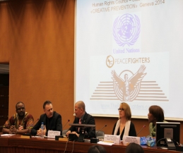 Dr. Ariel  R. King, Pictured (far right) invited Swiss born Carl Emery and Belfast's Billy Murray to talk at the United Nations, 25th UN Human Rights Side Event, 7th March 2014.