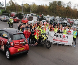 The finish line, Pictured are some of the car pullers and helpers from today's event in aid of Action Cancer