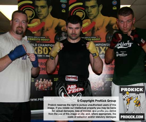 DYLAN SCALLY pictured here with james Gillen (left) and Poland's pawel Gorka training at ProKick
