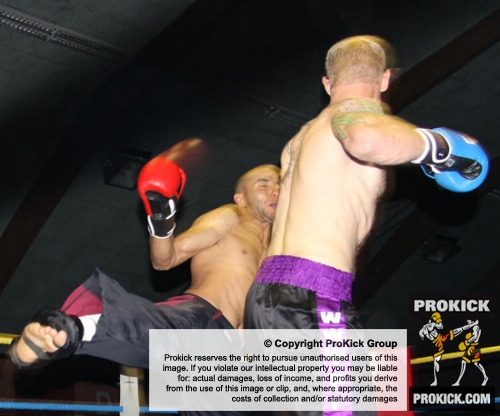 ProKick's Darren McMullan on the receiving end of a hard roundhouse kick
