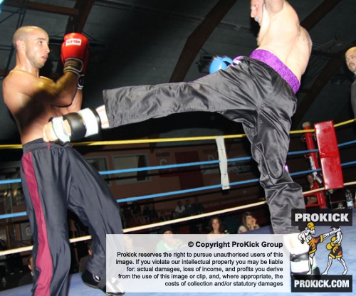 ProKick's Darren McMullan landing a hard roundhouse kick