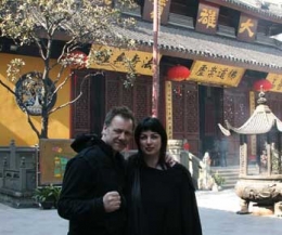 Belfast promoter Billy Murray is looking for reciprocal kickboxing links as is currently in Shanghai then will travel on to Beijing and Hong Kong, pictured with long term girlfriend Adele Robinson today 4th March in Shanghai