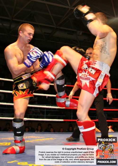 One of Northern Ireland’s brightest kickboxing hopes Barrie Oliver (Right) in action in an international event
