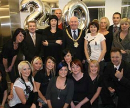 Celebrations as Company Haircutters is open 20 years - some of the stylists and staff along with the Belfast City Mayor Clr Jim Rodgers
