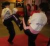 ProKick members Anna Mallon and Pauline Goody team up on the level 1 sparring course first night.