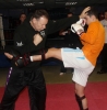 ProKick head coach Billy Murray demonstrating blocking technique with ProKick fighter Karl McBlain up on the level 1 sparring course first night.