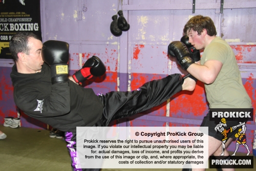 ProKick members David Jones and Jonathan O'Neill team up on the level 1 sparring course first night.