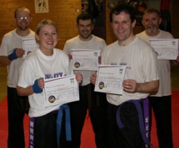 ProKick's new senior grades - L-R, Colin Malcolm, Nichola Crawford, Justin Magee, Paul Gordan and 'Rocki' Desi Macartney