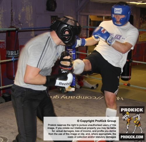 ProKick members Martin Patterson and Russell Johnston sparring on the final evening of ProKick HQ's Level 2 Sparring Class.