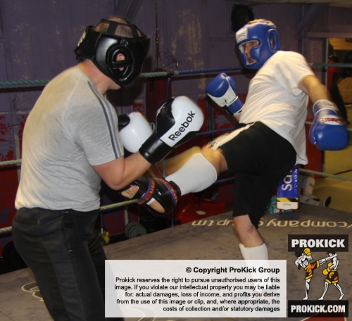 ProKick members Martin Patterson and Russell Johnston sparring on the final evening of ProKick HQ's Level 2 Sparring Class.