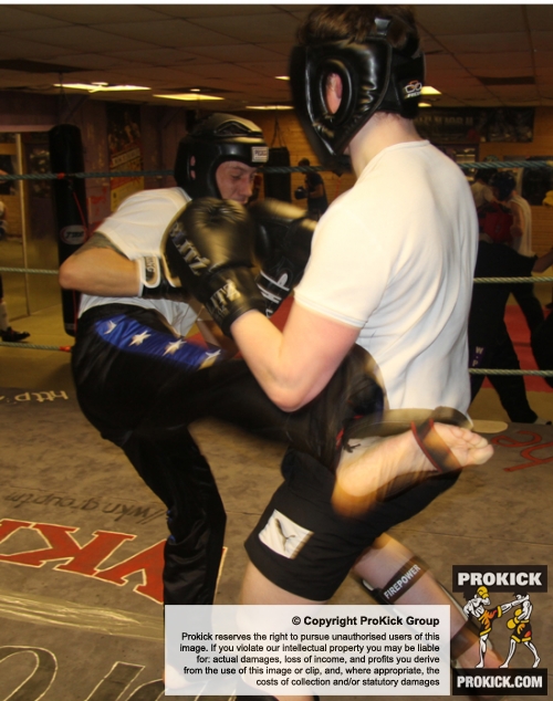 ProKick members Jonny Wightman and Michael O'Neill sparring on the final evening of ProKick HQ's Level 2 Sparring Class.