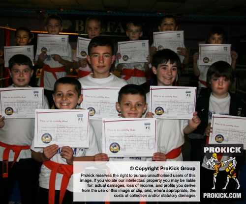 kickboxing kids go for green, young members (pictured) all took a test to grade for Green belt.