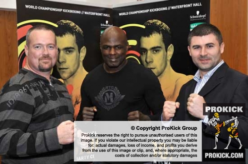 K1 Champ Ernesto Hoost with Big James Gillen and Dylan Scally ahead of mini K1 style 4 man tournament